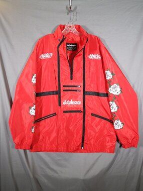 Valeza Anime Aesthetic Windbreaker Jacket Men’s Large Neon Pink Roses Full Zip
